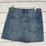 Free People We The  Denim Mini Skirt Size 29 Zippered Front Fringe Coquette‎ Cute Photo 2