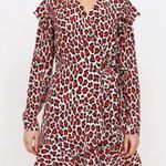 Robert Rodriguez Leopard Lena Wrap Dress White Black Red Long Sleeve Tie Ruffle Photo 2