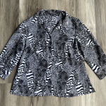 Notations Y2K  Women's L Button Up Blouse Black & White Patchwork Animal‎ Print Photo 0