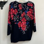 Cathy Daniels  Black Sweater with Red and Blue Floral Design XL Photo 4