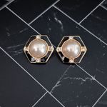 Vintage Clip On Earrings Stylish Gold Tone, Black Enamel, Faux Pearl, Clear Gem Photo 1