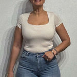 Wasabi + Mint  Cream Square Neck Bodysuit Sz M Photo 0