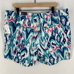 Crown & Ivy  Caroline Multicolor‎ Blue Ikat Shorts Stretch Twill Flat Front Photo 9