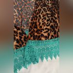 L&B Lucky & Blessed Leopard Print Turquoise Lace Trim Duster Vest XL Western Brown Photo 5