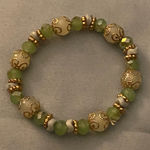 7” To 9” Stretch Bracelet Green & Gold Beads Beaded Boho Bohemian Photo 0