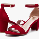 NEW Open Toe Low Chunky Short Heels Ankle Strap Block Wedding Pump 7.5 Red Photo 0