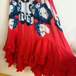 Free People  Dress Large Red Floral Print Mini‎ Tiered Ruffle Spaghetti Strap Photo 3