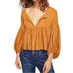Free People Beaumont Mews Golden Boho Peasant Cotton Crop Top Mustard Size XS Photo 12