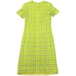Vintage 60s Mod Sheath Dress Neon Yellow Gingham Check Short Sleeve, M/L Fit Size undefined Photo 11
