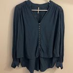 Free People  Canyon Rose Button Down Blue XS Top Gauze Boho Spring Beach Blouse Photo 2