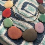 Anthropologie  Tauga Assorted Leather Tie Metal Chain Long Bib Necklace Photo 1