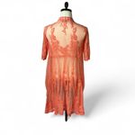 Cedar Rose Coral Lace Kimono Duster Open Front Cardigan Bohemian Velvet burnout Orange Photo 1