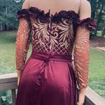 Dubai Collection Gorgeous Burgundy drop shoulder wedding party prom dress Photo 6