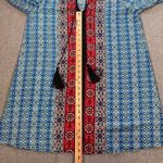 Kate & Mallory Caftan Shift Dress Coverup Women's Large 3/4 Sleeve Tassel Blue Photo 5