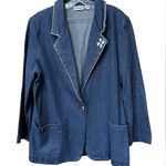 Vintage Denim Blazer Pearl Trim XL 80s 90s Joanna Blue Photo 0