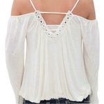 Free People  Adelia Ivory Cold Shoulder V Neck Long Sleeve Slub Tee size XS Photo 5