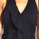 BLACK DRAPED RUFFLE RUCHED BACKLESS HALTER DRESS Photo 1