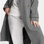 ASOS  Smart Heritage Check Houndstooth Oversized Trench Peacoat Gray Size 4 Photo 0