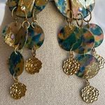 Vintage Blue Polymer Clay Women’s Gold Tone Western Stones Chandelier Earrings Green Photo 8