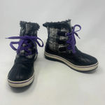 Sorel Tivoli II Leather Plaid Lace-Up Snow Boots Black Gray Purple Size US 5 Photo 2