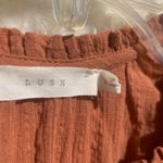 Lush Clothing Lush Rosewood Textured Boho Tie Neck Ruffle Sleeve Cotton Blouse Shirt Small Photo 1