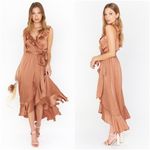 Show Me Your Mumu Samantha Ruffle Wrap Dress In Copper Luxe Satin Photo 1