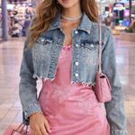 Anthropologie  Pilcro Y2K Cropped Jean Jacket Small Fringe Raw Hem Denim Photo 0