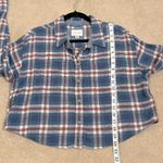 American Eagle  Blue Red White Plaid Stripe Crop Long Sleeve Shirt Women Small Photo 5
