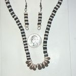 MAKU Striped Black and White Pottery Beaded Boho Necklace and Earring Set Photo 2