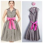 Eliza J  Black and White Gingham Shirt Dress with Barbie Pink Bow Photo 1
