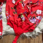 Lulus LULU’S Hearts Abloom Red Floral Print Ruffled Long Sleeve Bodysuit Photo 6