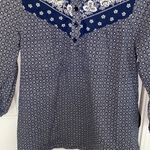 H&M  3/4 Sleeve Western/Indian Print Top EUC Sz 8 Cotton Blue White Floral Photo 3