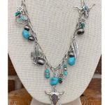 Steer Skull and Turquoise Charm Necklace Silver Photo 2