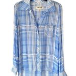 Diane Von Furstenberg  Carter Blue White Plaid Sheer Button Down Shirt size 8 Photo 2
