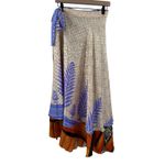 ZURY Wrap Skirt Free Size Boho Festival Hippie Bohemian Rave Made in India Rayon Blue Photo 15