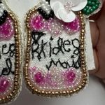 Bridesmaid Beaded Rhinestone Felt Pierced Dangle Drop Earrings Bridal Party White Photo 2