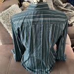 New York And Company Stretch Blue/Green Striped Button Down Shirt Size Medium Photo 5