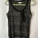 CAbi  Emily Lace Overlay Scoop Neck Tank Top Black Size Small Bow Witchy Boho Photo 1