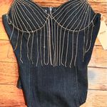Blashe NWT VIRAL SEXY Blue Denim Fringe Rhinestone Jeweled Sleeveless Bodysuit M Size M Photo 8