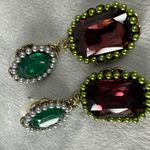 Shades of Green, Red, Purple Pierced Post Dangle Drop Earrings Faux Pearl Accent Red Photo 15