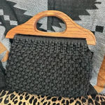 Black Crochet Clutch with Wooden Handle Photo 0