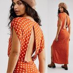 Free People Lakeside Heart Printed Midi Maxi Dress Small Ginger Rust Brown Fall Photo 6