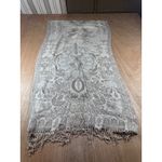 None Tan Beige Jacquard Floral Scarf Wrap Shawl Fringe 74x21 Neutral Elegant Photo 2