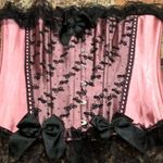 Satin Size Large Pink & Black Lace/Bows Corset Vintage Photo 2