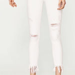ZARA Jeans Women 4 White Raw Frayed Hem High Rise Skinny Denim Distressed Photo 0