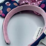 Disney  Parks Minne Mouse Blue Polka Dot Mouse Ears Headband Pink Glitter Photo 7