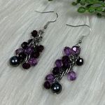 Purple burgundy faux pearl cluster dangle earrings Photo 0