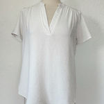 Entro Solid White Short Sleeve V-Neck Flowy Blouse Photo 0