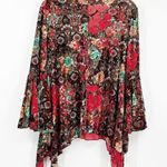LM London Muse Womens Lagenlook Dark Flare Sleeve Velvet Burnout Floral Blouse M Red Size M Photo 6