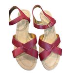 Lauren Ralph Lauren Laurissa Red Leather Wedge Sandals 9.5B Gold Buckle Size 9.5 Photo 1